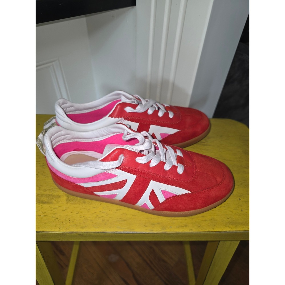 Boden Red Pink Union Jack Suede Leather Sneakers Gum Sole Womens 36